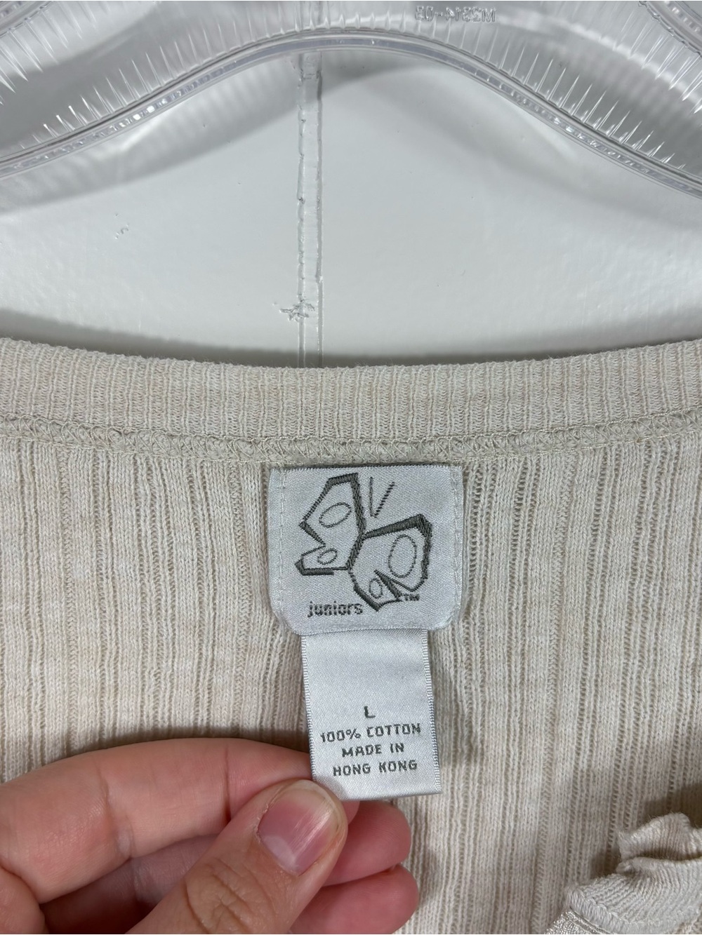 Vintage Y2K Fashion Bug Cream Tan Fitted Ribbed Knit Henley Shirt Bella Swan L - Picture 6 of 6